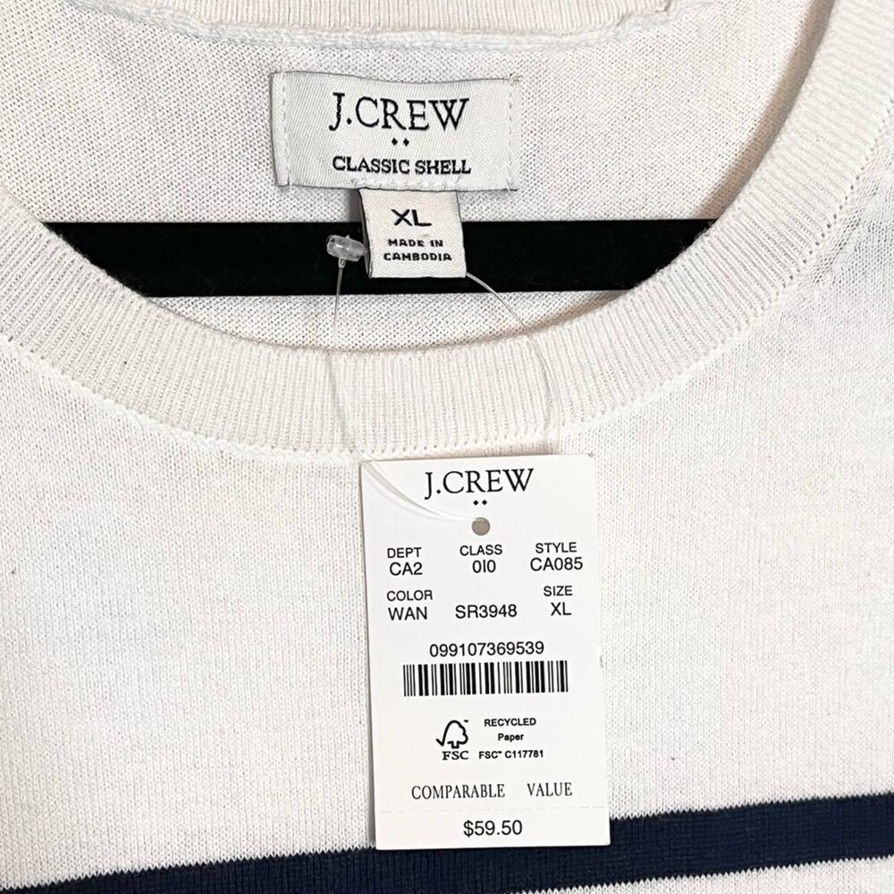 NWT J.CREW CA085 White & Navy Striped Cotton Sweater Shell Tank XL - Picture 4 of 6